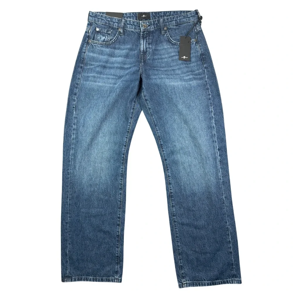 7 For All Mankind Jeans Mens 34x33 Low Straight Blue Kendallville Denim NEW